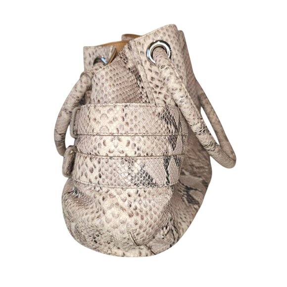 Y2K Cole Haan Python Snakeprint Leather Big Hobo Bag Purse Cream Taupe Buckles - Picture 3 of 16